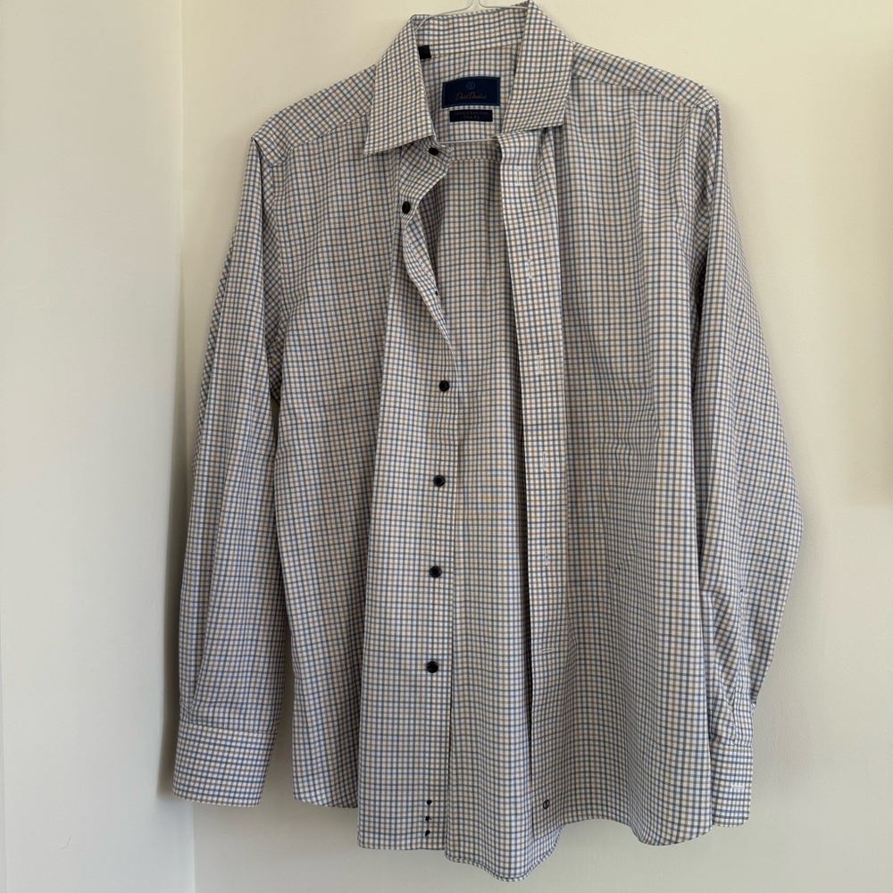 David Donahue Blue and White Casual Button Down Shirt